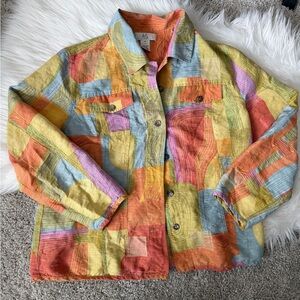 IOS Vintage Silk Patchwork Colorful Rainbow Blouse
